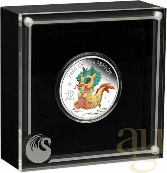 1/2 Unze Silbermünze Tuvalu Baby Drache 2024 - polierte Platte - coloriert