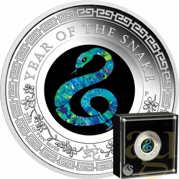 1 Unze Silbermünze Australien Lunar III Opal Schlange 2025 - polierte platte