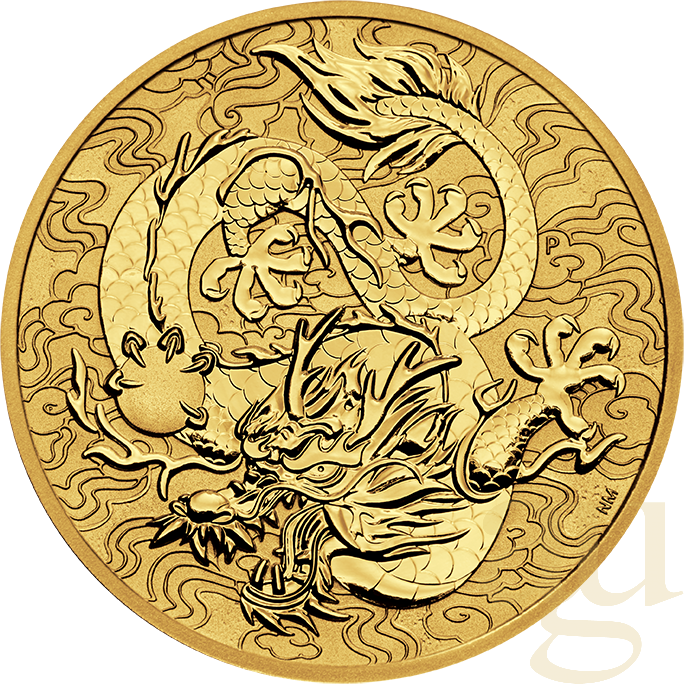 Chinesische Glücksmünze – Drache & Phönix, Goldfarben, 45 Mm, Sammlerstück