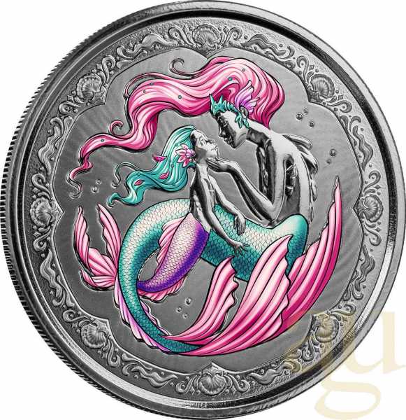 1 Unze Silbermünze Samoa Meerjungfrau 2023 - coloriert