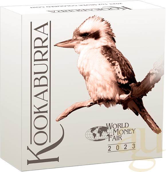 1 Unze Silbermünze Australien Kookaburra 2023 WMF Berlin - coloriert