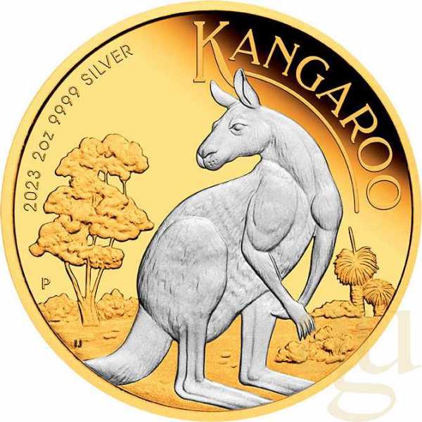 2 Unzen Silbermünze Australien Känguru 2023 teilvergoldet
