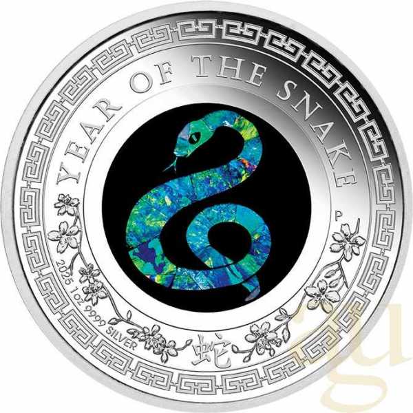 1 Unze Silbermünze Australien Lunar III Opal Schlange 2025 - polierte platte
