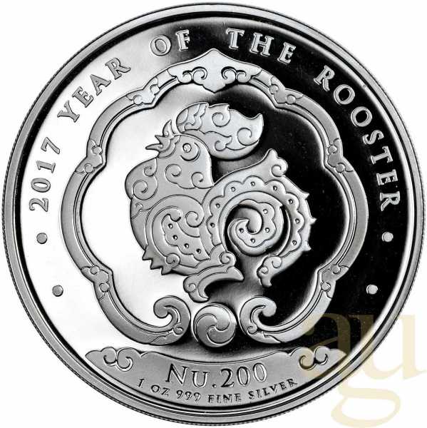 1 Unze Silbermünze Kingdom of Bhutan Lunar Hahn 2017
