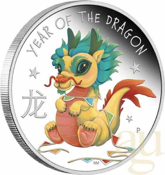 1/2 Unze Silbermünze Tuvalu Baby Drache 2024 - polierte Platte - coloriert