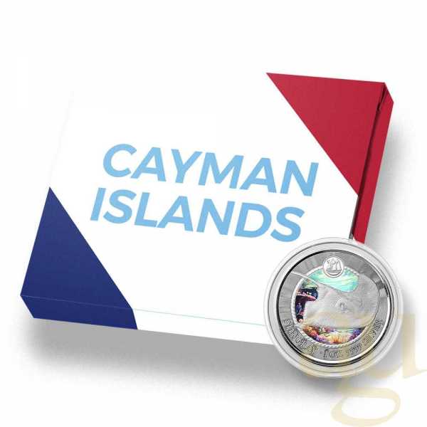 1 Unze Silbermünze Cayman Islands Stachelrochen 2023 - Coloriert