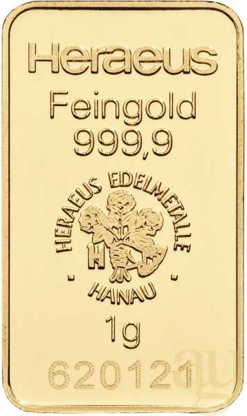 1 Gramm Goldbarren Heraeus Kinebar