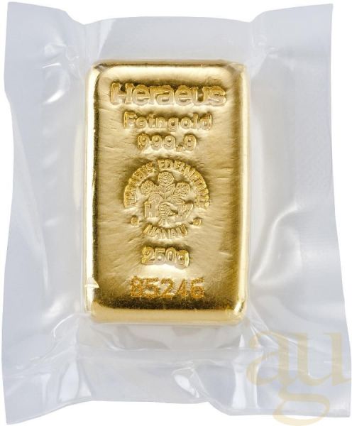 250 Gramm Goldbarren Heraeus