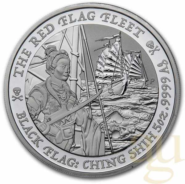 5 Unzen Silbermünze Tuvalu - Black Flag - The Red Flag Fleet 2021