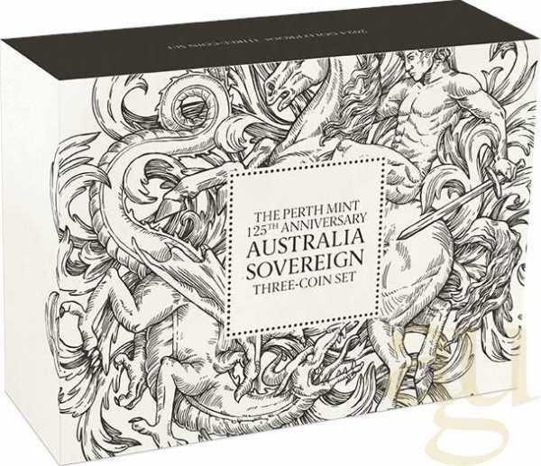 The Perth Mint 125 Jahre Australian Sovereign 2024 Goldmünzen - polierte Platte - Three Coin Set