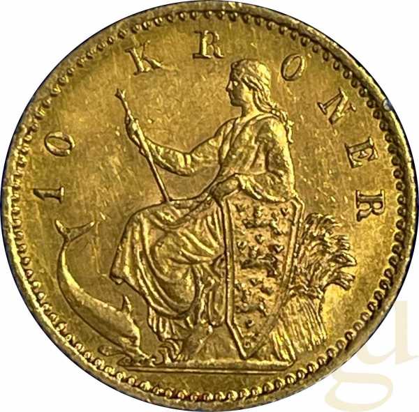 10 Kronen Goldmünze Dänemark Christian IX. - Meerjungfrau