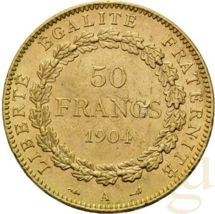 50 Francs Goldmünze Frankreich Genius - stehender Engel