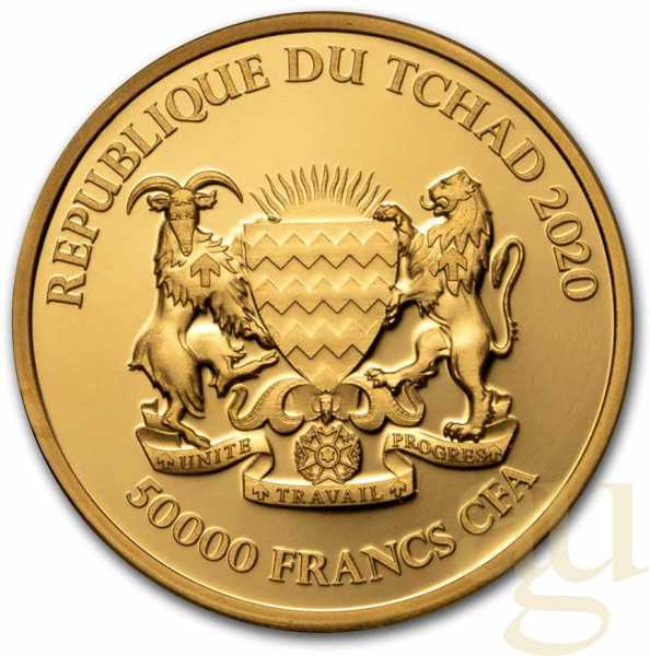 1 Unze Goldmünze Republic of Tschad Mandala Buffalo 2020