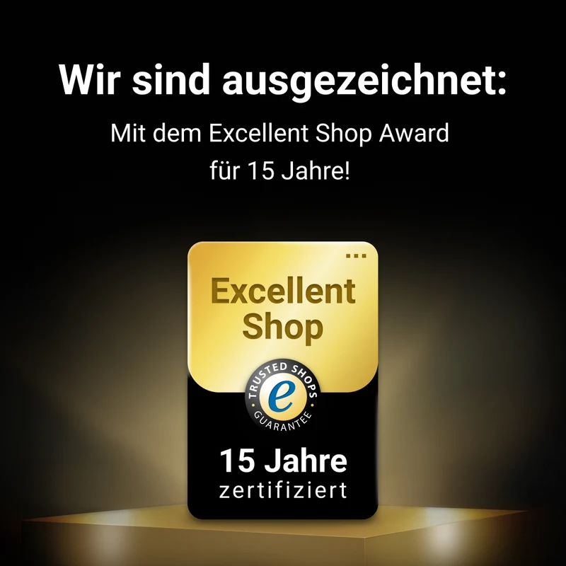 We are award-winning: the Excellent Shop Award from Trusted Shops for 15 years